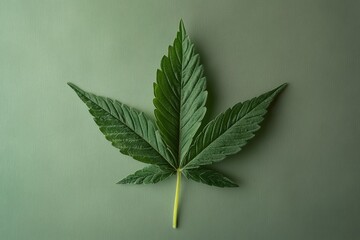 Detailed cannabis leaf displayed on a green surface