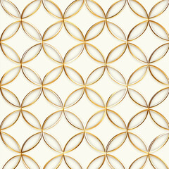 Fototapeta premium A seamless pattern of thin gold lines forms an intricate geometric design on a white background. 