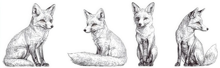 Fototapeta premium Detailed Sketch of Foxes in Different Poses and Angles for Art