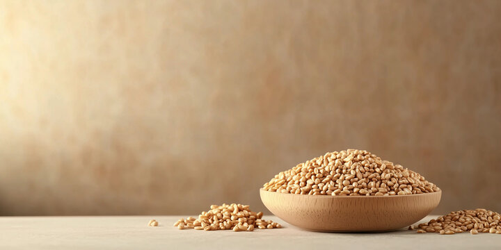 Sesi seed bowl and scattered grains on a wooden surface in a neutral background