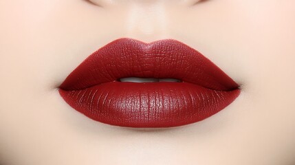 Obraz premium Close-up of Deep Red Matte Lips: A Beauty Product Shot AI Generated