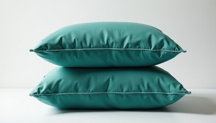Teal Pillows Stack Against White Background: A Modern Home Decor Snapshot