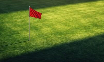 Obraz premium Red flag on green field, stadium lights, night game