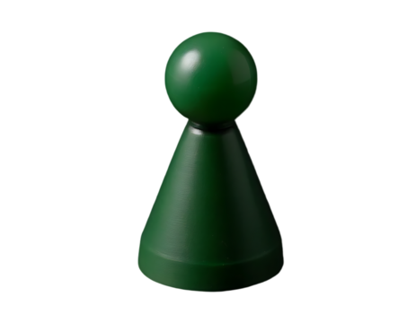 A green pawn game piece isolated on a white and transparent  background