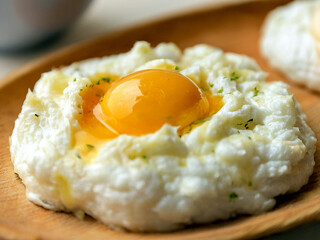Fluffy cloud eggs delicious any time of the day, white tones, food photography.