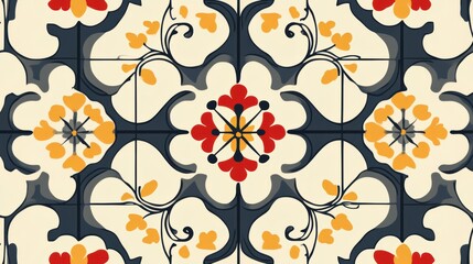 Colorful floral tile pattern, seamless design, home decor, background texture