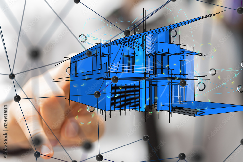 Aufkleber home iot - neural network 3d illustration. big data and cybersecurity