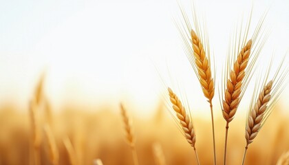 Golden Wheat Ears Glisten Under Sunset Glow Against a Blurred Horizon