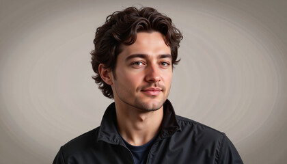 Obraz premium Young man gazing thoughtfully in muted background, introspective moment
