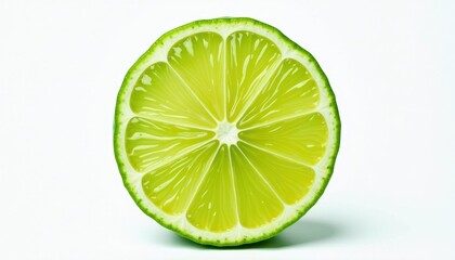 Fresh Lime Slice Highlighted Against a Pure White Background