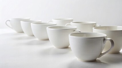 Minimalist White Ceramic Cups Studio Still Life Photography - Clean Background Side View