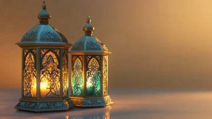 Golden Ramadan Lanterns with Warm Candlelight Illuminating Festive Atmosphere
