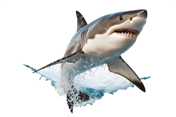 great white shark, breaching water surface, isolated on transparent background.png