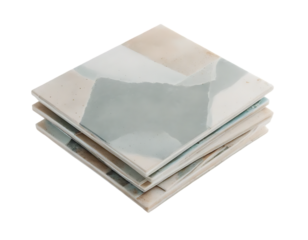 Glossy square ceramic tiles isolated on a transparent and white background