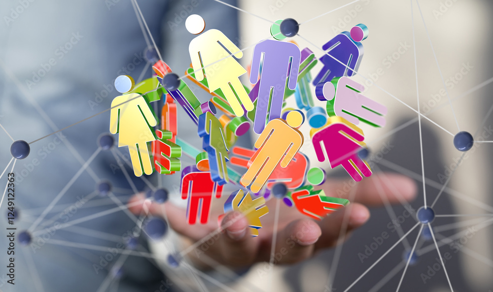 Fototapete Global network. Blockchain. 3D illustration. Neural networks and artificial intelligence. Abstract
