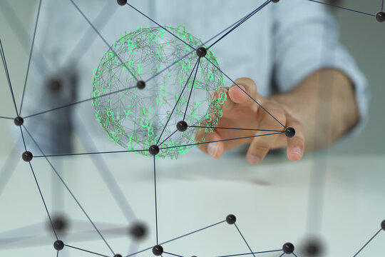 Digital cyberspace with particles and Digital data network connections concept. - Powered by Adobe