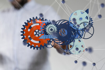 gear system data. Connecting lines and dots.Big data visualization