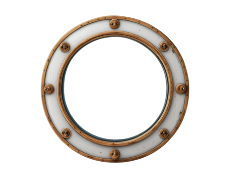 Boat circular porthole with a metallic frame isolated on a transparent and white background - Powered by Adobe
