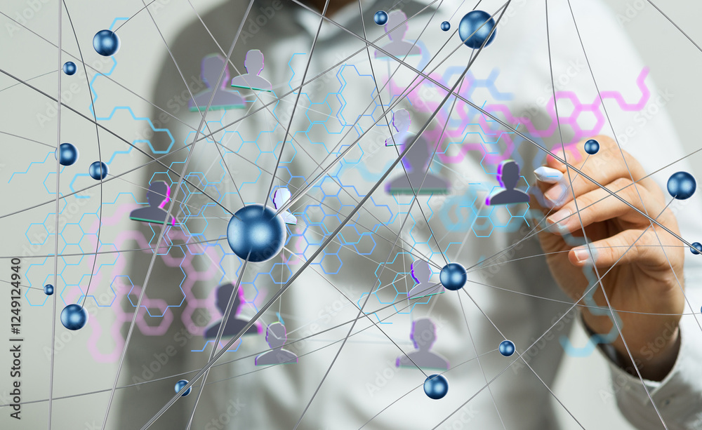 Fototapete neural network concept. connected cells with links.