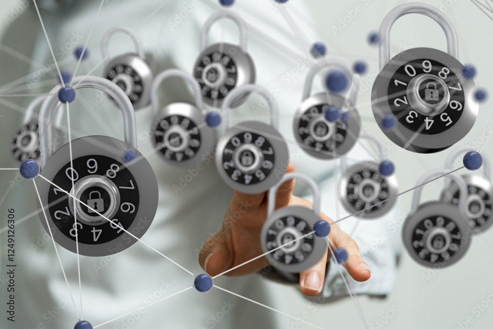 Aufkleber Information technology protected with firewall, secure access and encryption against cyber