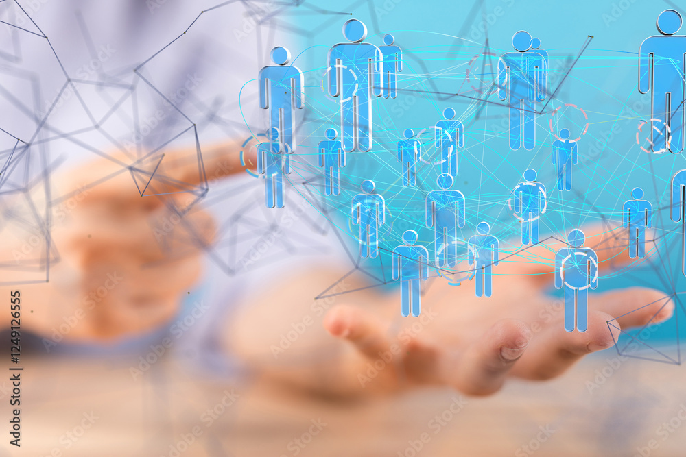 Aufkleber Global network. Blockchain. 3D illustration. Neural networks and artificial intelligence. Abstract  - neural network exposure digital
