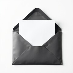 Sleek Black Envelope Contrast Against White Card on Glossy Background