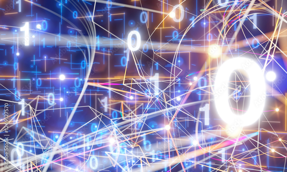 Aufkleber Neural network 3D illustration. Big data and cybersecurity