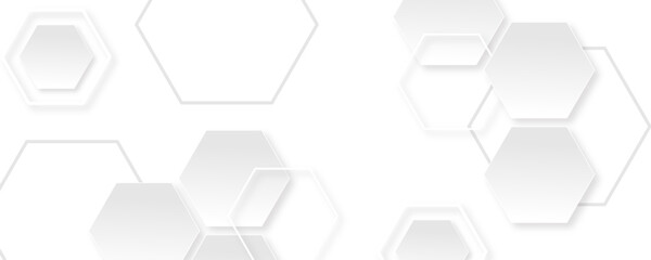 Hexagon abstract technology background. Growing white and gray color tech or science concept banner design.