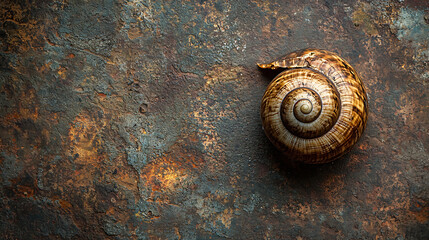 Snail shell on rustic stone background. Nature photography for design