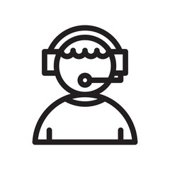 Minimalist line icon of a customer service representative wearing a headset and tie. Perfect for business, support, call center, and communication-related designs