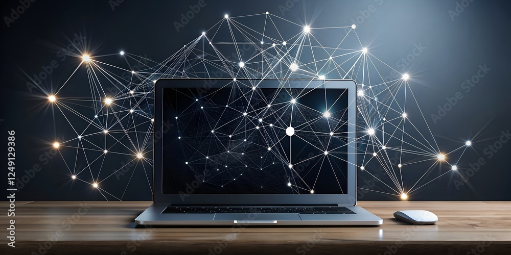 Fototapete exploring minimalistic technology with interconnected networks on a laptop display