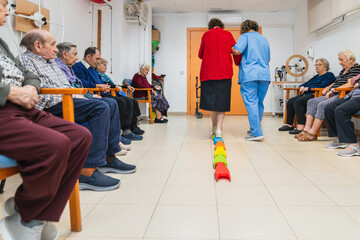 Seniors engaging in group activity at nursing home