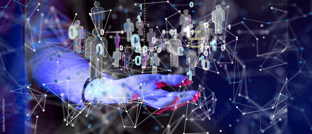 Poster communication and abstract social network connection concept