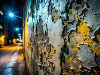 Night Photography: Weathered Concrete Wall with Peeling Paint - Urban Texture
