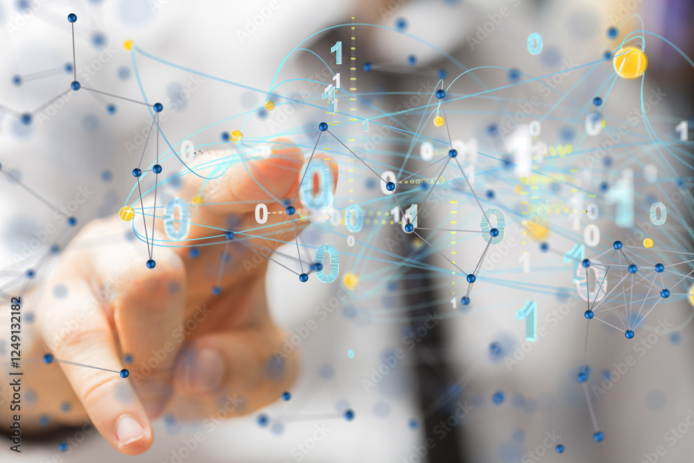 Aufkleber Global network. Blockchain. 3D illustration. Neural networks and artificial intelligence. Abstract  3d