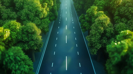 The beautiful road in the future with both sides of the street covered by a lush and Landscape with trees. Generated AI Illustration.