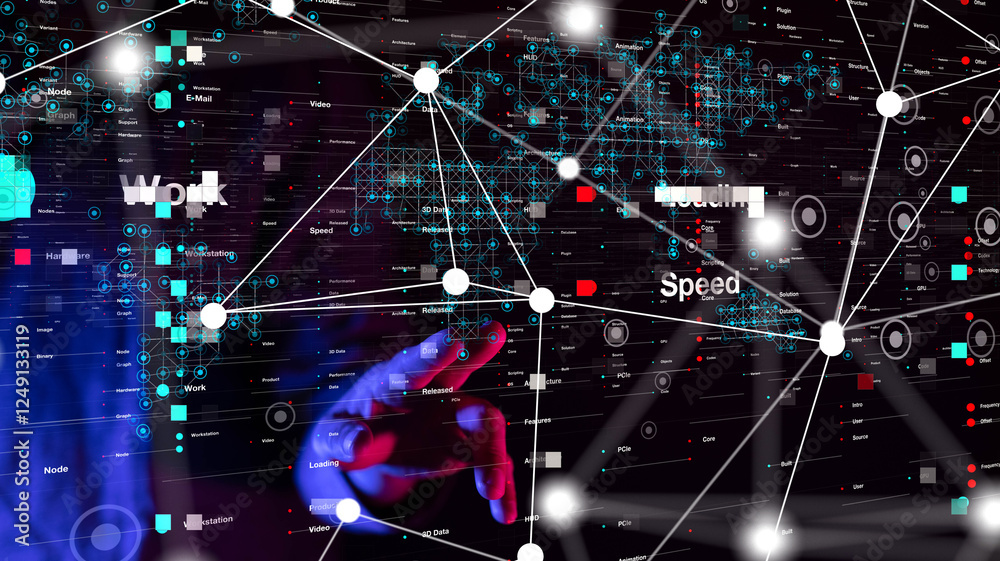 Aufkleber neural network 3d illustration. big data and cybersecurity