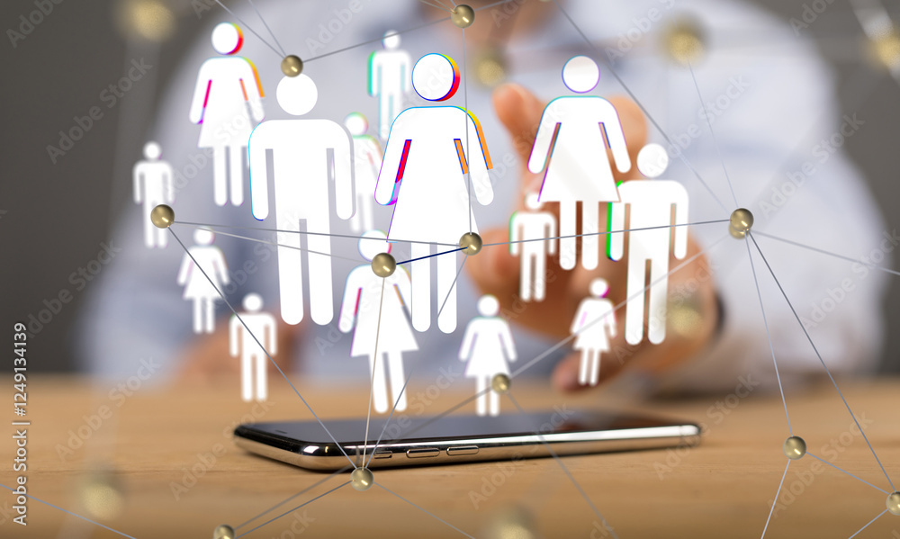 Fototapete Global network. Blockchain. 3D illustration. Neural networks and artificial intelligence. Abstract