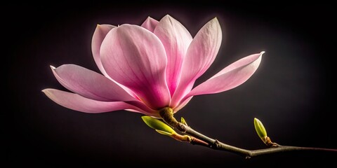 Obraz premium Pale Pink Magnolia Blossom Close-Up Silhouette, Spring Flower Branch Silhouette Photography