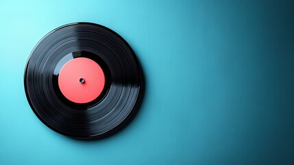 Minimalist Vinyl Record on a Solid Blue Background Exuding Retro Vibes and Nostalgia Ideal for Music Lovers and Design Projects