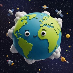 earth globe 3d cartoon style illustration