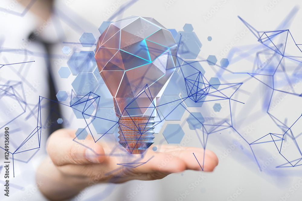 Poster Neural network 3D illustration. Big data and cybersecurity - neural network exposure digital