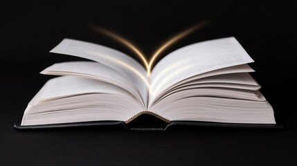 Manifest and creation concept, A beautifully open book with blank pages, creating a sense of imagination and inspiration against a dark background.