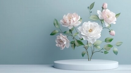 Obraz premium Elegant Floral Arrangement with Soft Pink Flowers on Light Background