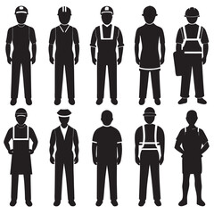 Worker silhouettes set engineer pack of vector silhouette design 