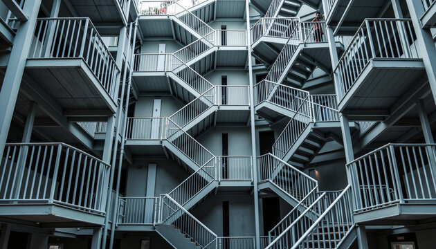 Endless staircases within modern factory structure, architectural concept - Powered by Adobe