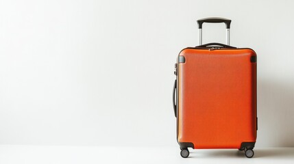 Turquoise suitcase in air on white background