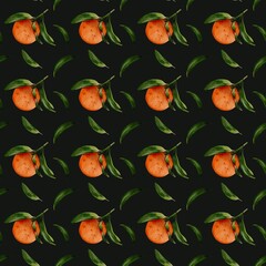 Watercolor tangerines pattern design for textiles and packaging