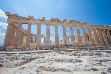 Athens, Greece. Parthenon temple on Acropolis hill, blue sky background
