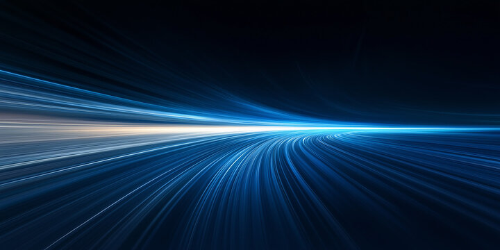 blue gradient abstract speed line on black background, horizontal straight line motion effect, vector illustration